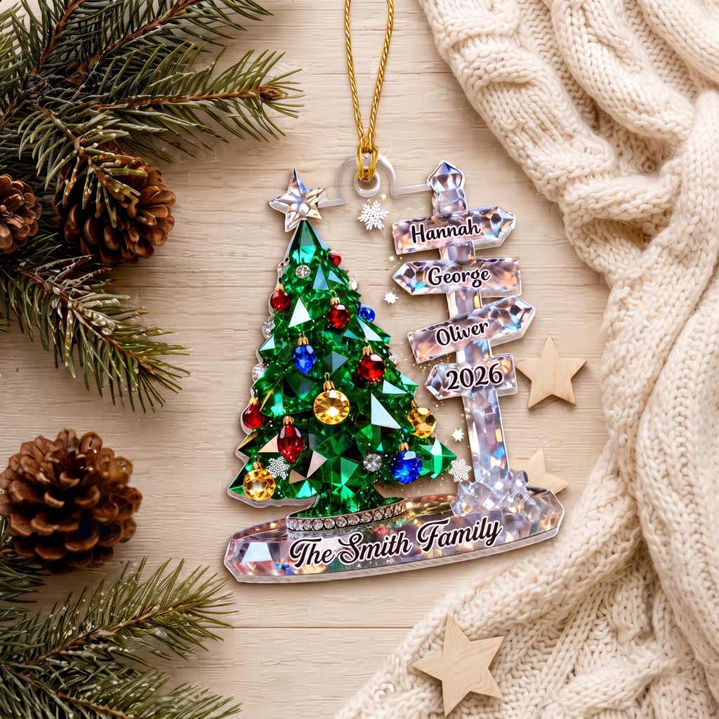Crystal Christmas Tree Family Signpost Custom Family Name Kids Names 2026 Family Acrylic Christmas Ornament