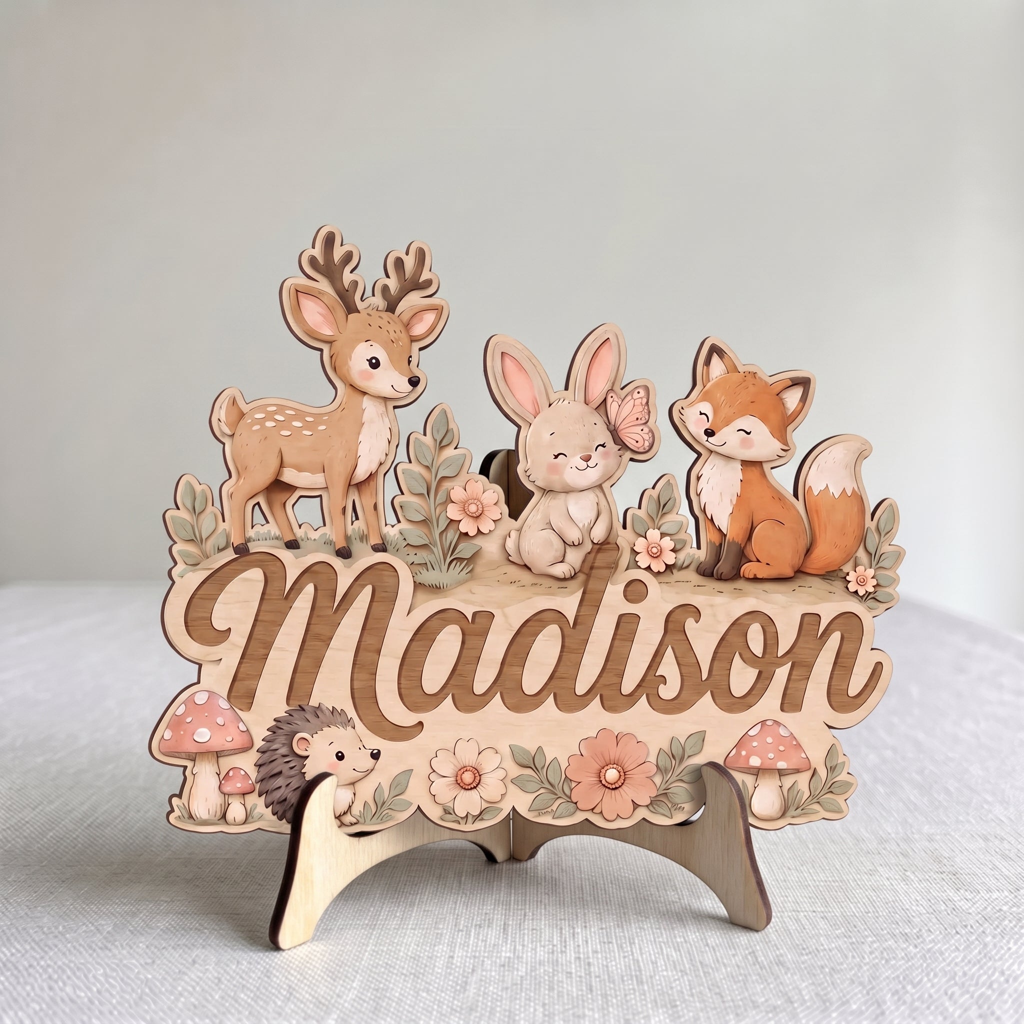 Personalized Forest Animals Nursery Name Wooden Sign