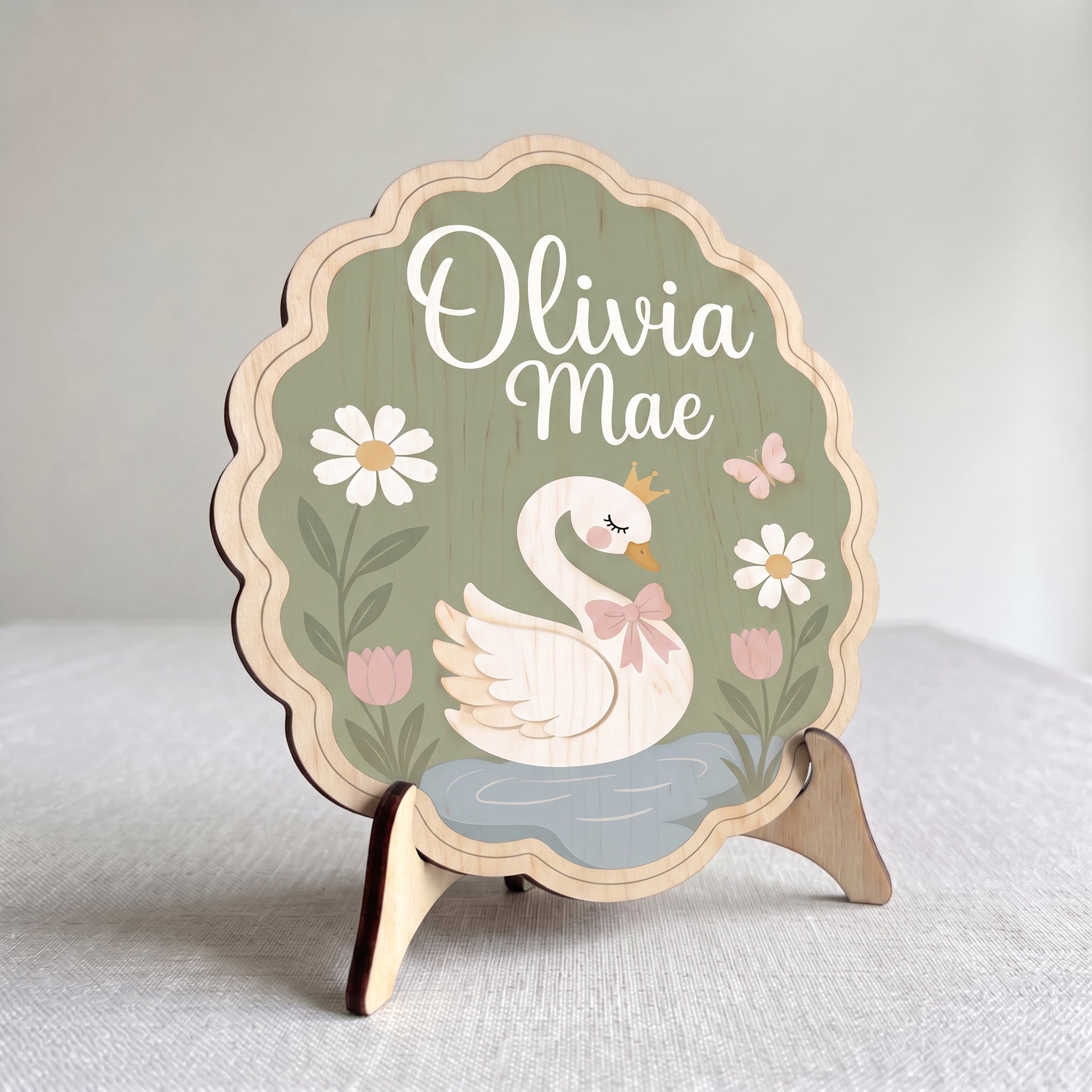 Personalized Swan Nursery Name Wooden Sign