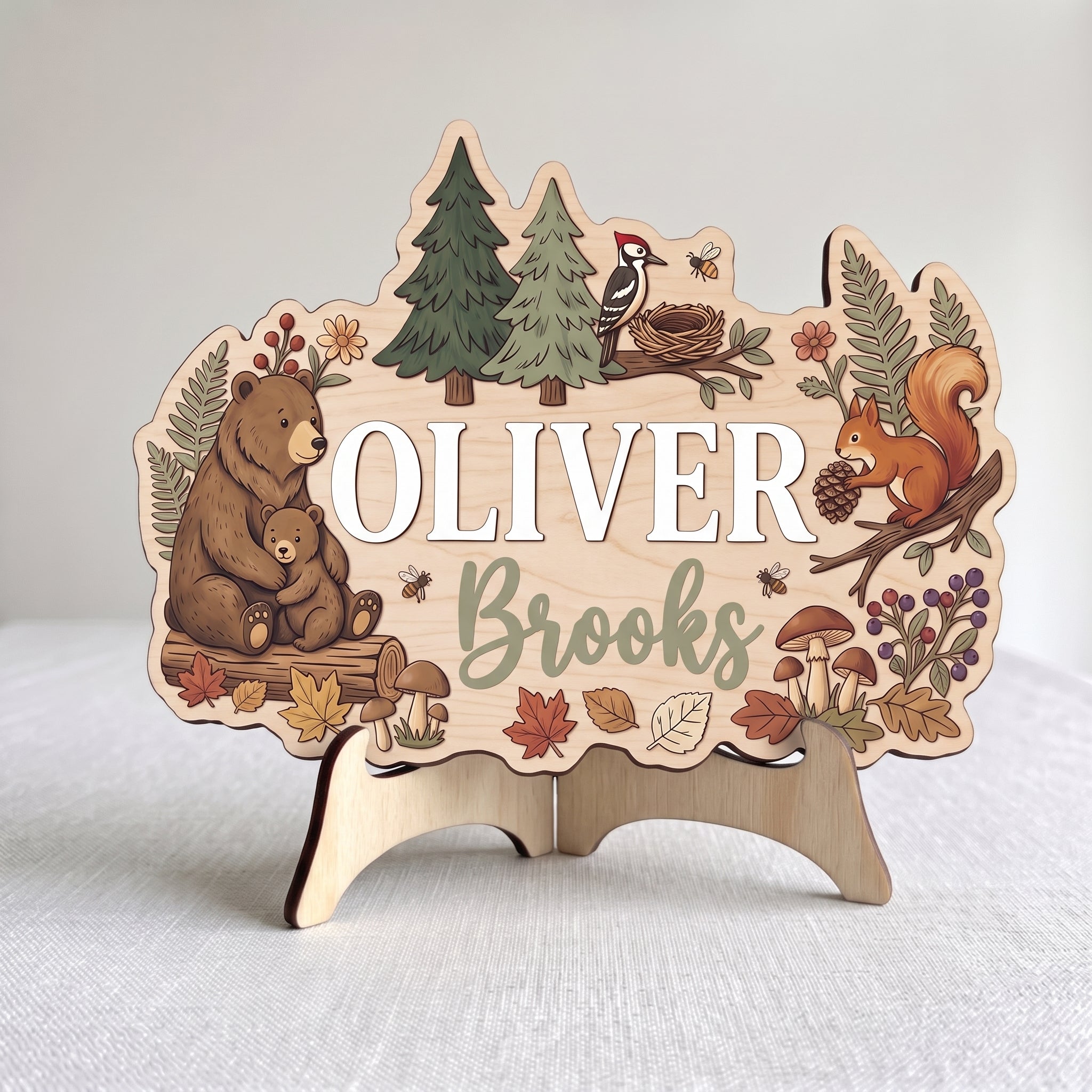 Personalized Woodland Animals Name Wooden Sign