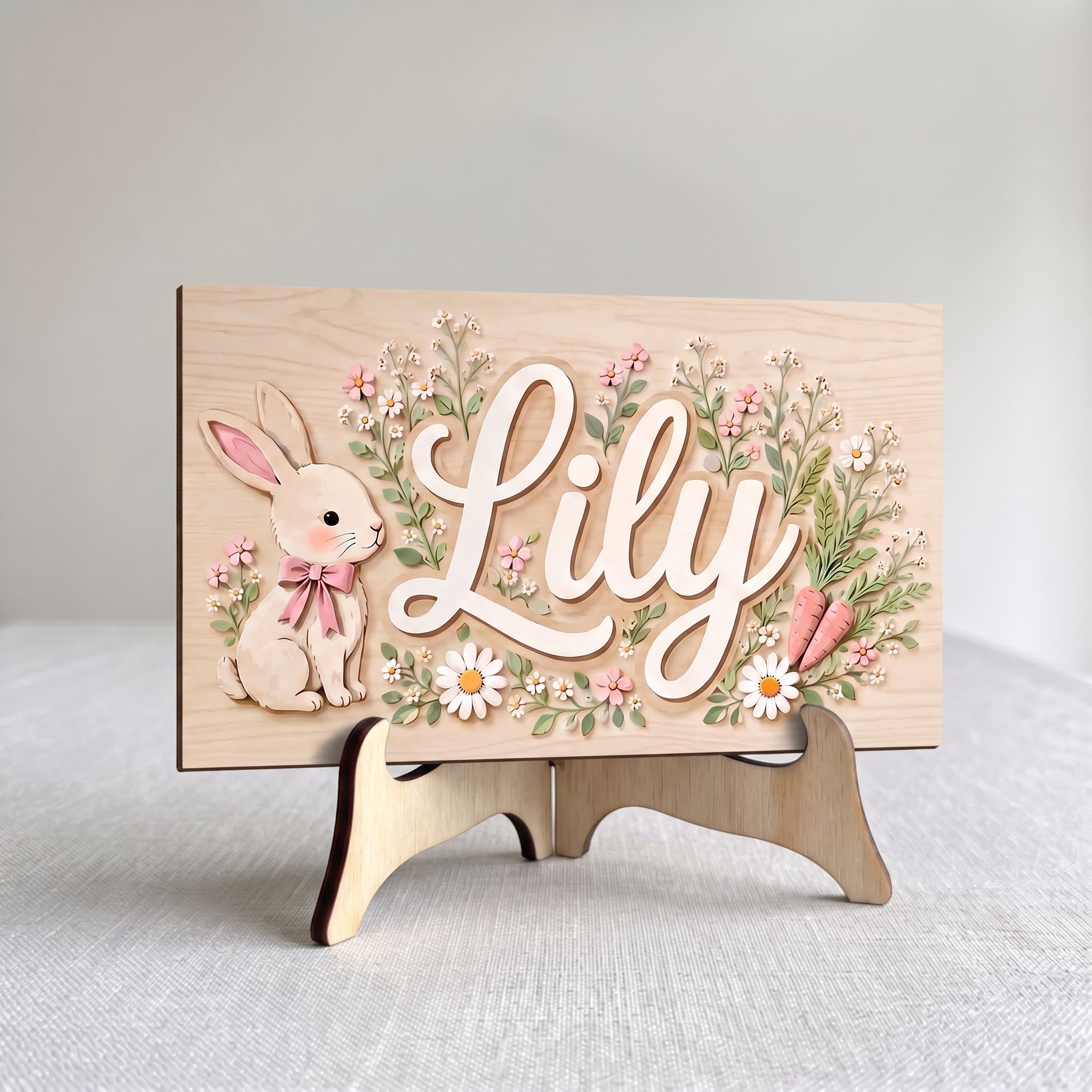 Personalized Floral Bunny Name Wooden Sign