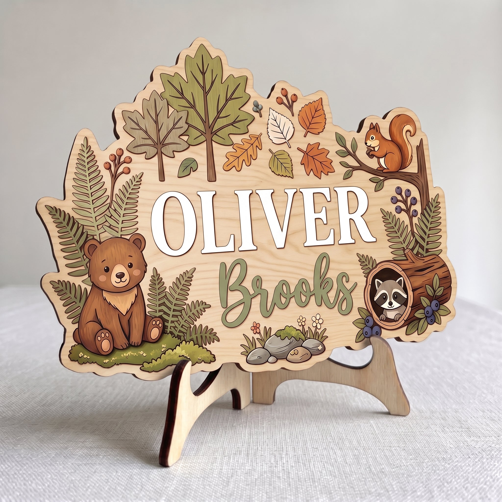 Personalized Forest Animals Baby Name Wooden Sign