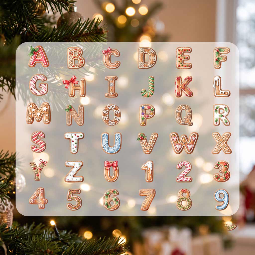 Gingerbread Christmas Alphabet Custom Name Initial Family Holiday Gift Wooden Christmas Ornament