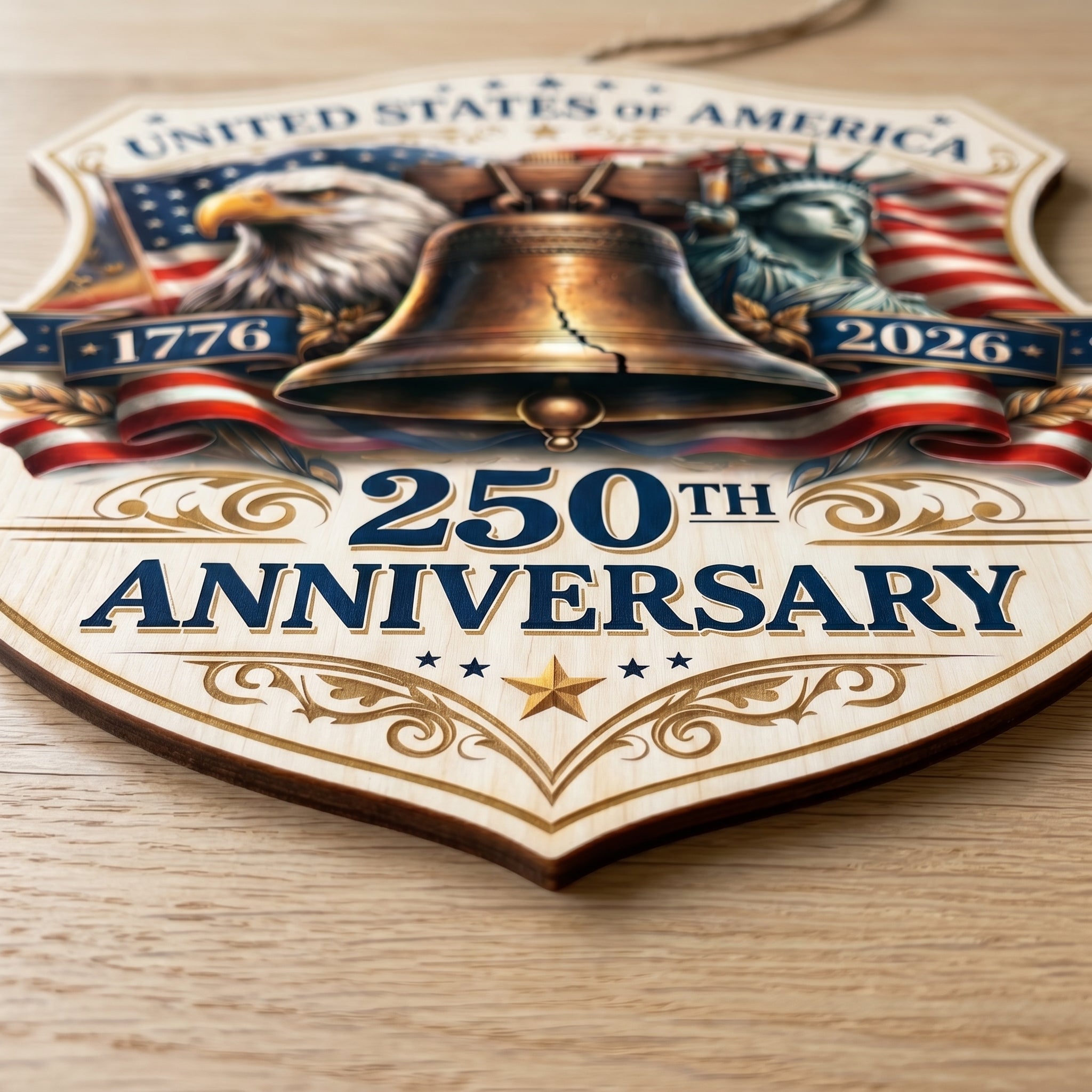 USA 250th Anniversary Wooden Sign