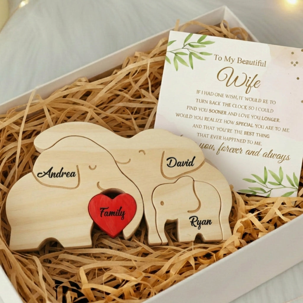 Personalized Elephant 3 Pieces Family Edition Custom Wooden Puzzle