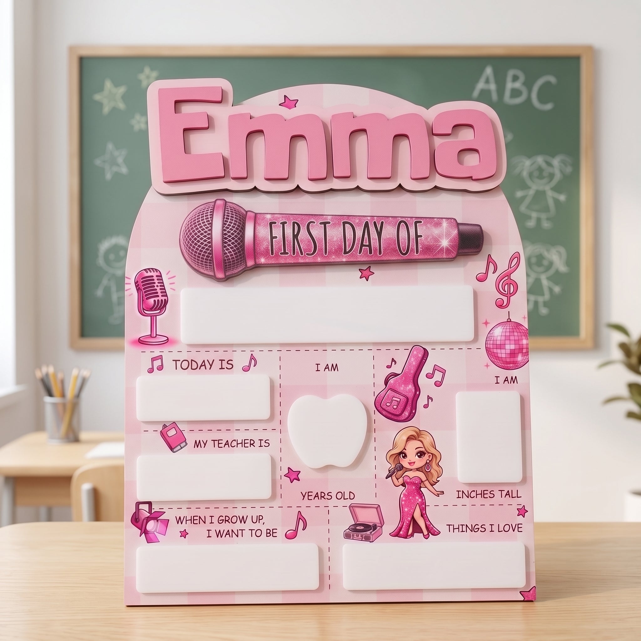 Personalized Music Theme First Day School Board, Reusable Dry Erase Board, Back to School Sign