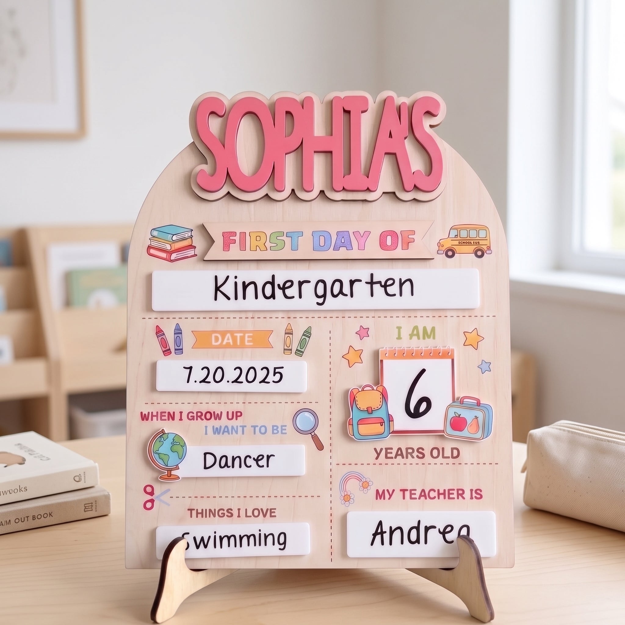 Personalized Cute First Day School Board, Reusable Dry Erase Board, Back to School Sign