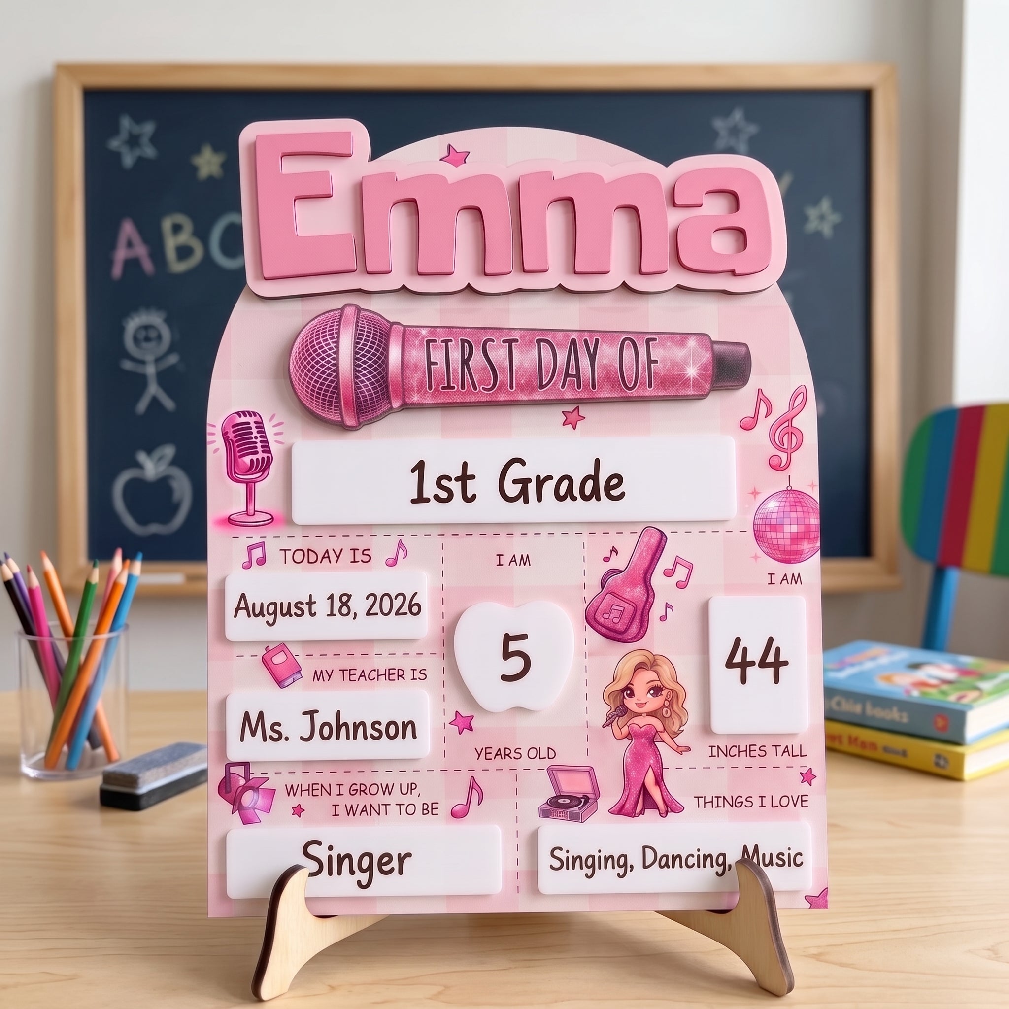 Personalized Music Theme First Day School Board, Reusable Dry Erase Board, Back to School Sign
