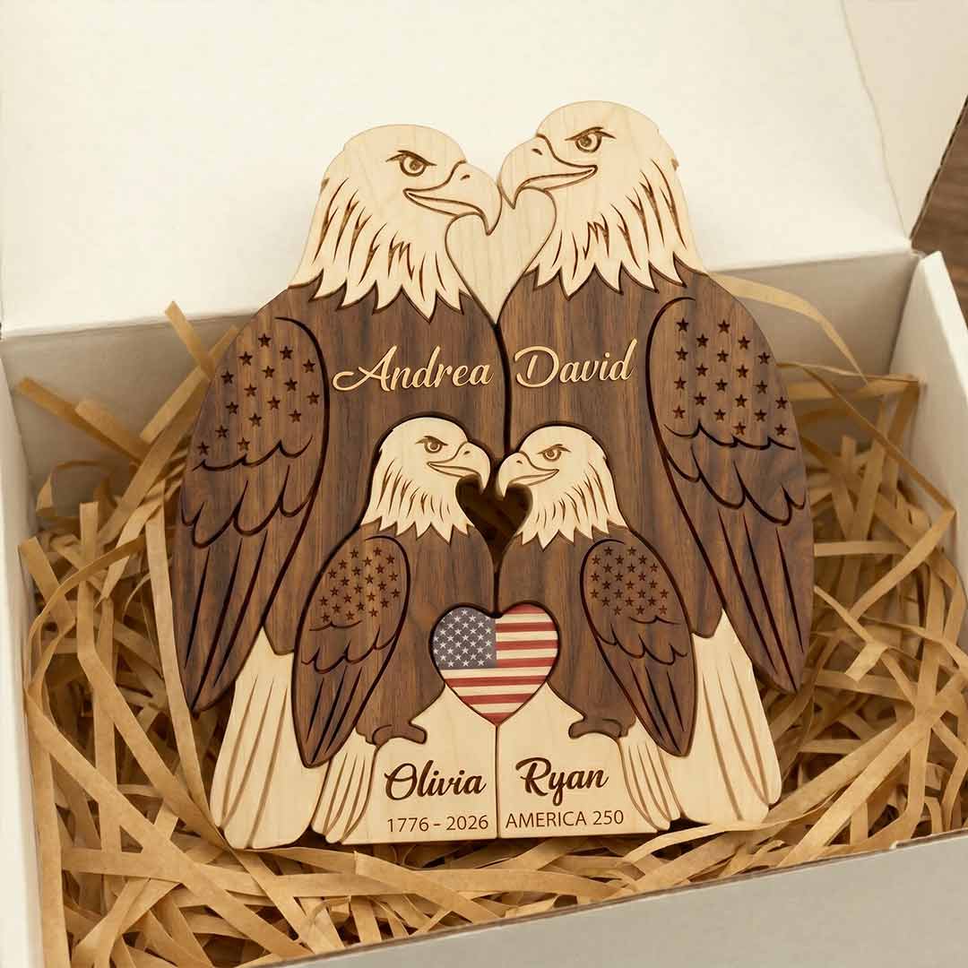 Personalized Eagle 4 Pieces Family Edition Custom Wooden Puzzle