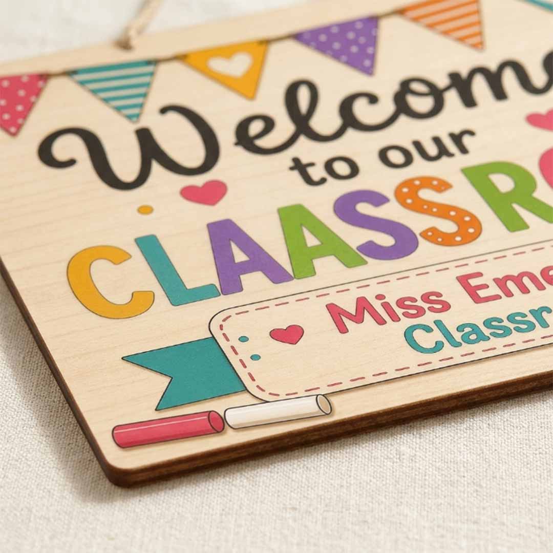 Personalized Teacher Name Wooden Sign Door Hanger Welcom to our classroom Wooden Classroom Decor, Back to School Sign