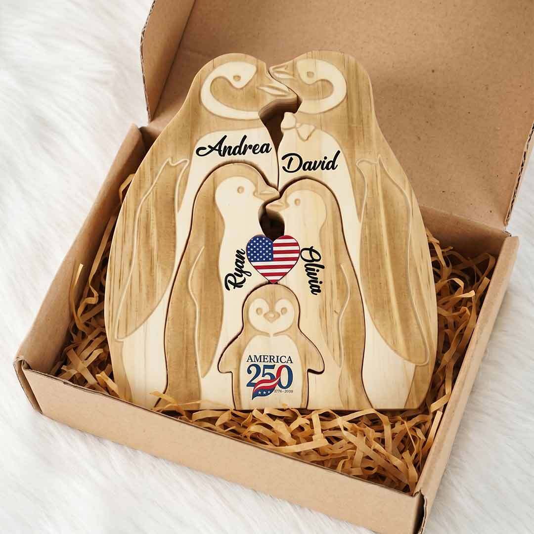 Personalized A250 Penguin 2,3,4,5 Pieces Family Edition Custom Wooden Puzzle