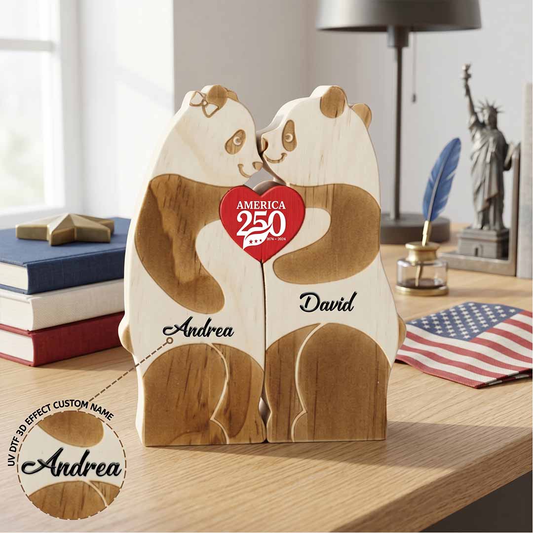 Personalized A250 Panda  2,3,4, 5 Pieces Family Edition Custom Wooden Puzzle
