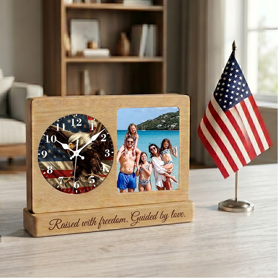 Personalized 250 Years Of Freedom Wooden Clock Frame Custom Family Photo Gift