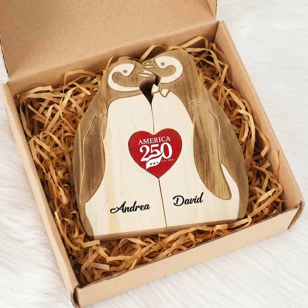 Personalized A250 Penguin 2,3,4,5 Pieces Family Edition Custom Wooden Puzzle