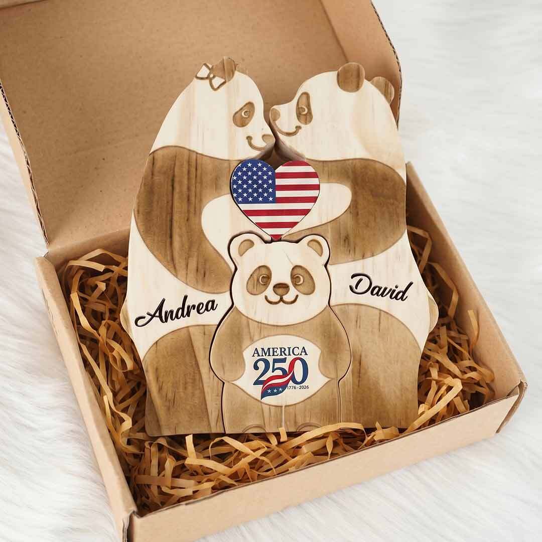 Personalized A250 Panda  2,3,4, 5 Pieces Family Edition Custom Wooden Puzzle