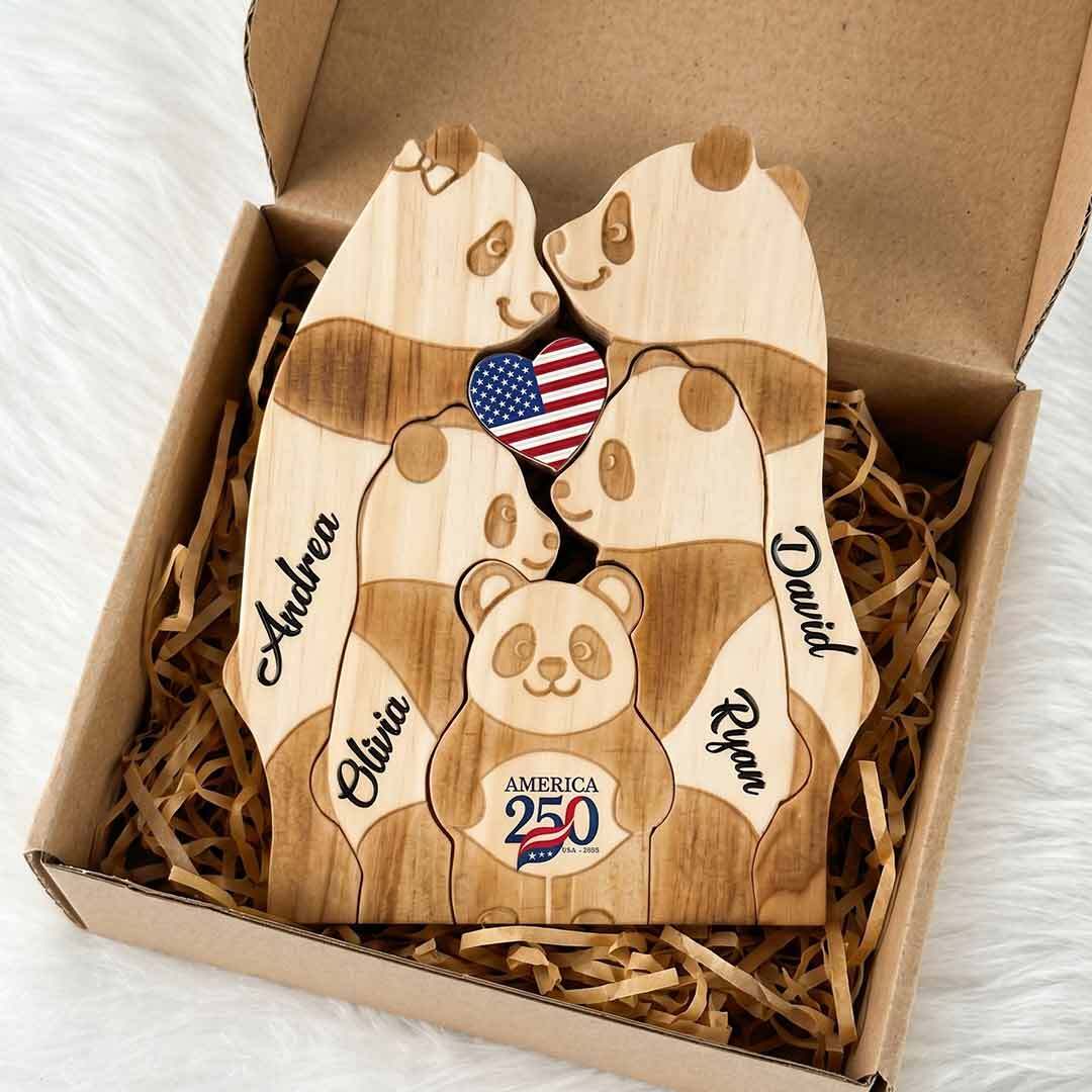 Personalized A250 Panda  2,3,4, 5 Pieces Family Edition Custom Wooden Puzzle