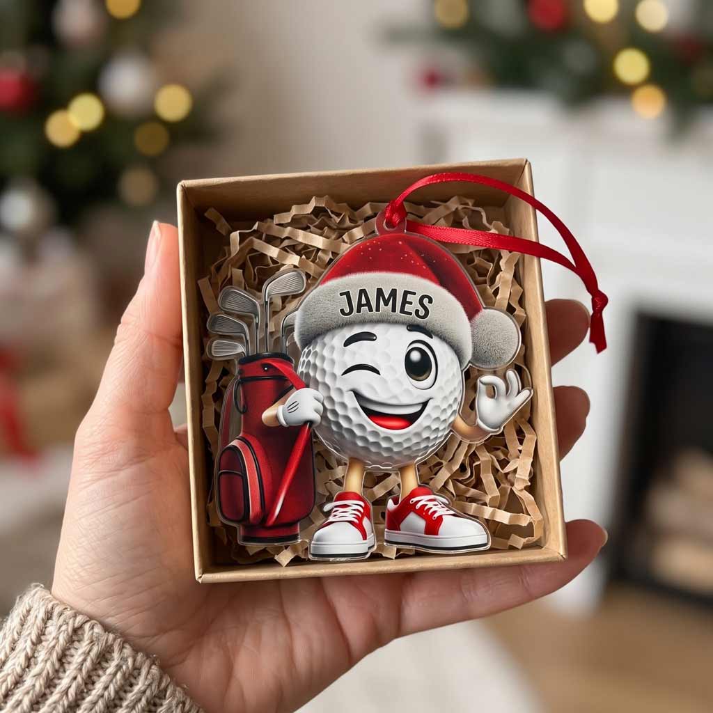 Winking Santa Golf Ball With Golf Clubs Custom Golf Lover for Golfer Acrylic Ornament