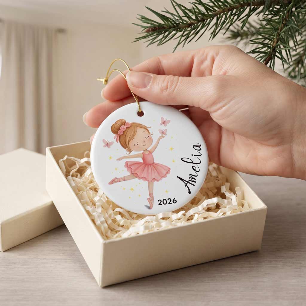 Ballerina Girl Custom Ballet Dancer Round Ceramic Ornament