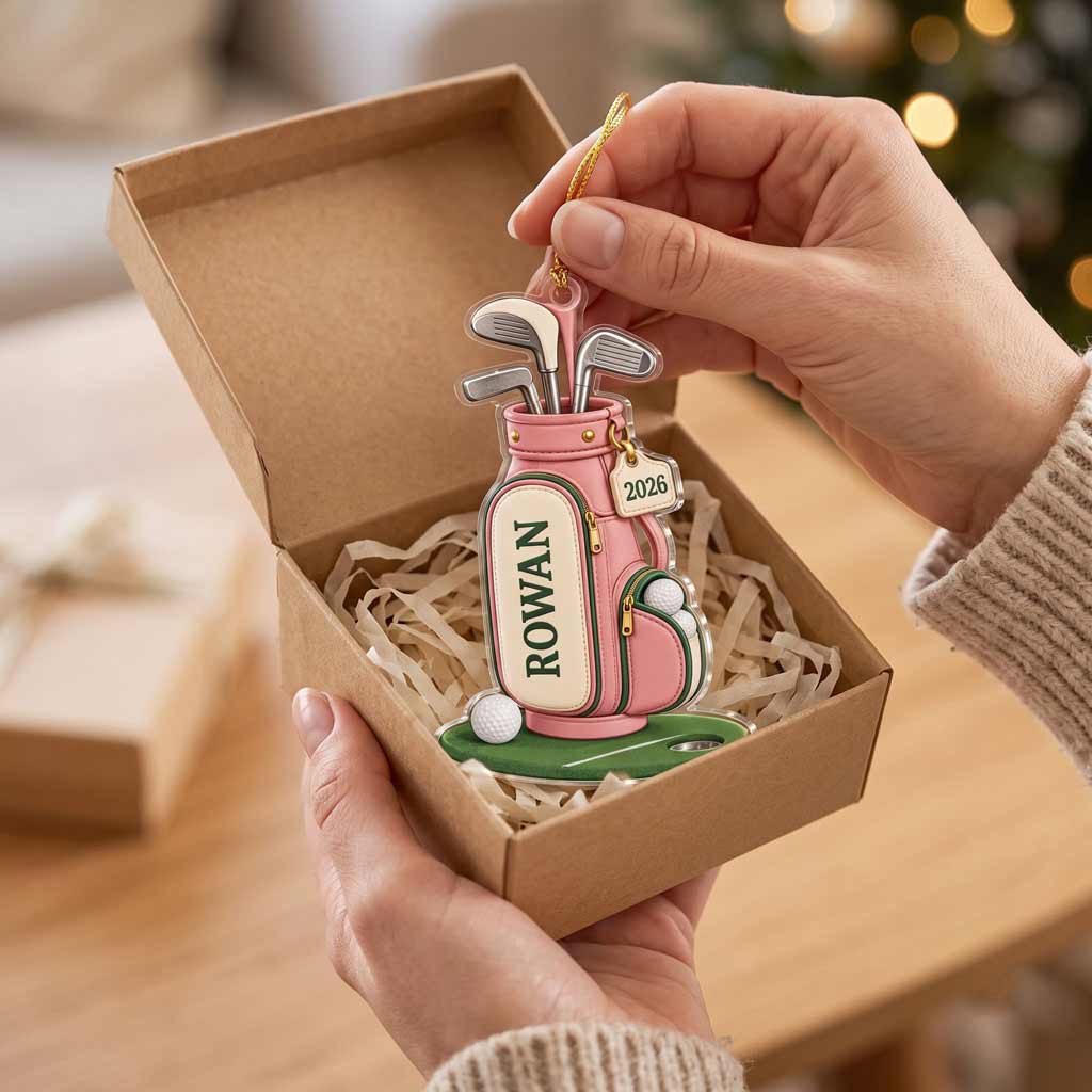 Pink Golf Bag 2026 Custom Name Golfing Gift for Women Golf Lover Acrylic Christmas Ornament