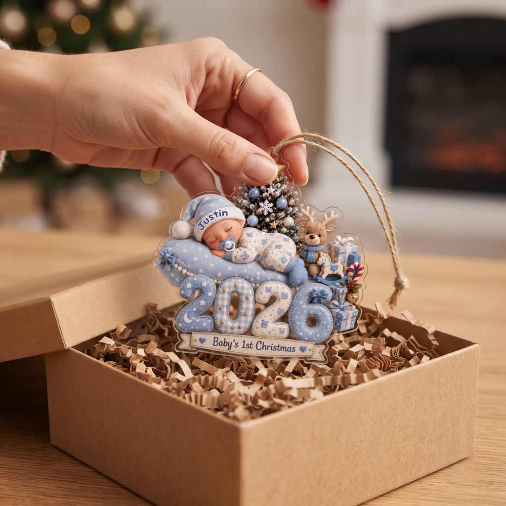 Baby's First Christmas 2026 Teddy Bear Custom Name Newborn Christmas Keepsake Acrylic Christmas Ornament