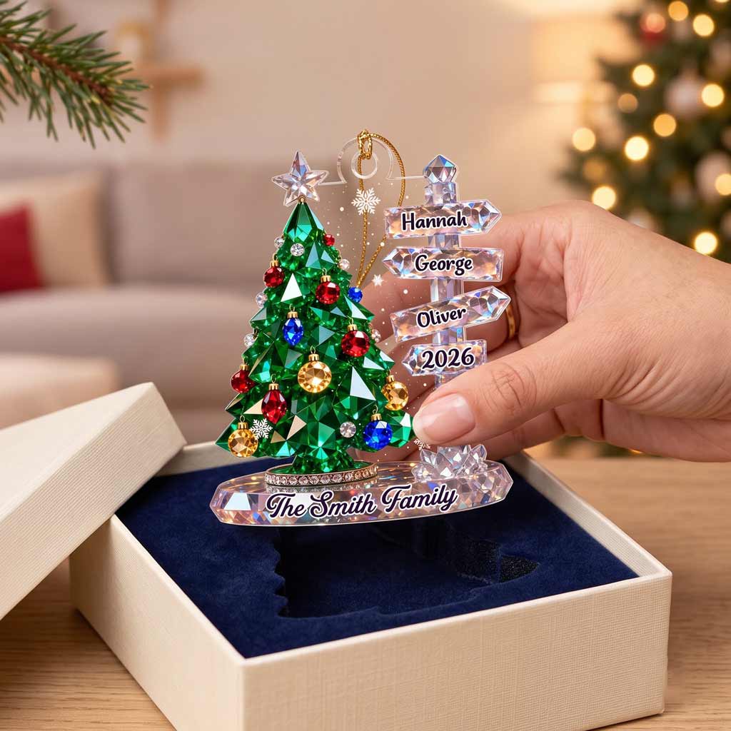 Crystal Christmas Tree Family Signpost Custom Family Name Kids Names 2026 Family Acrylic Christmas Ornament