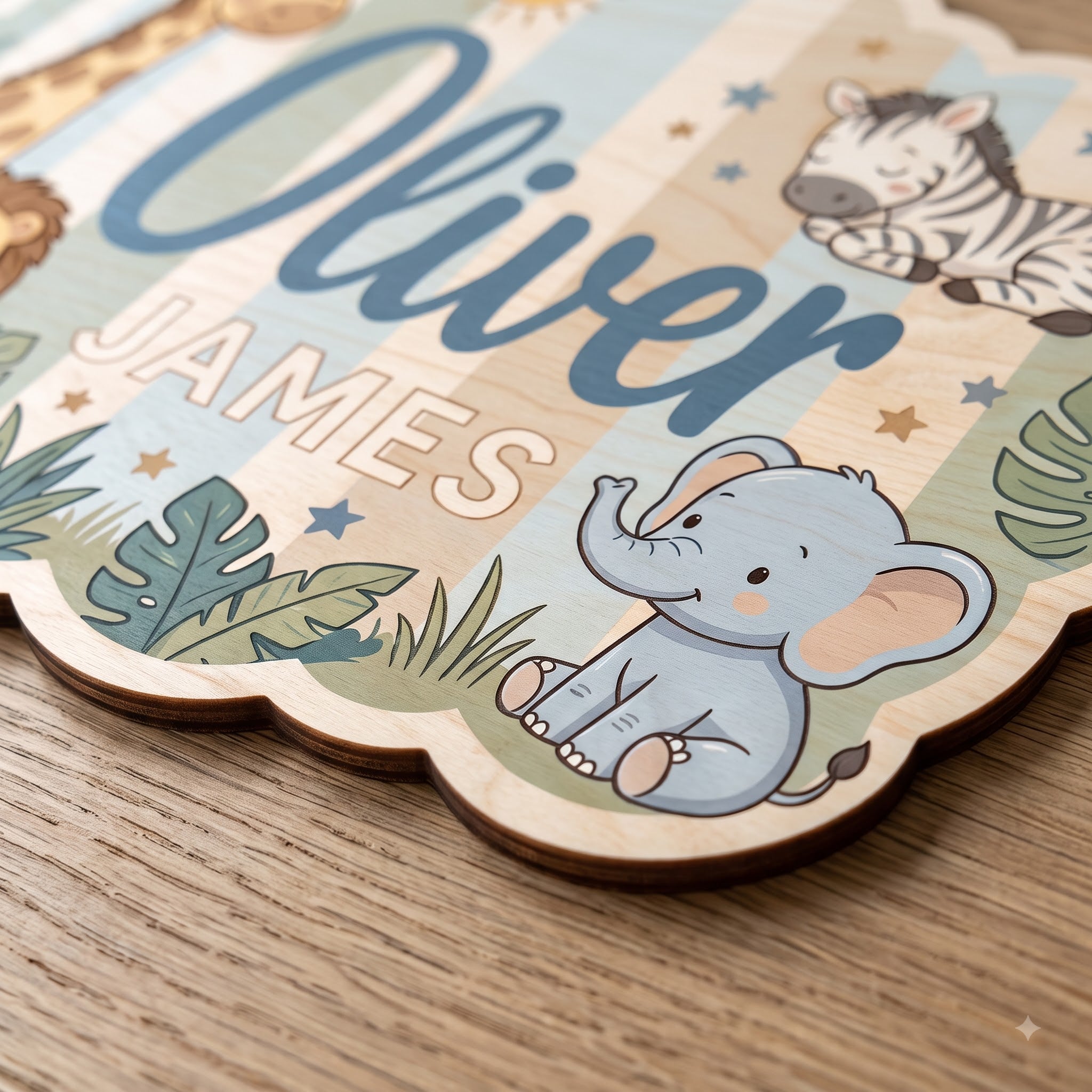 Personalized Baby Jungle Animals Nursery Name Sign Wooden Baby Room Decor