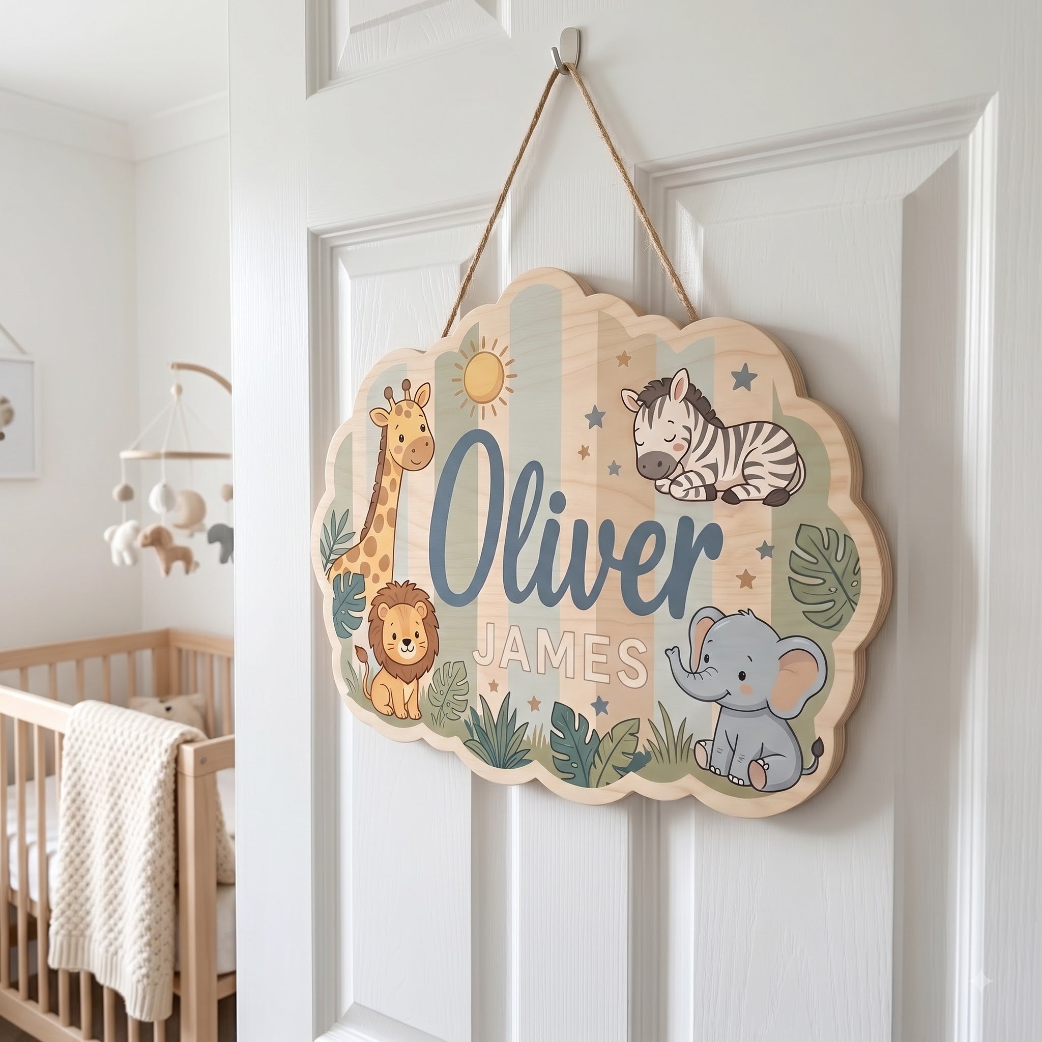 Personalized Baby Jungle Animals Nursery Name Sign Wooden Baby Room Decor