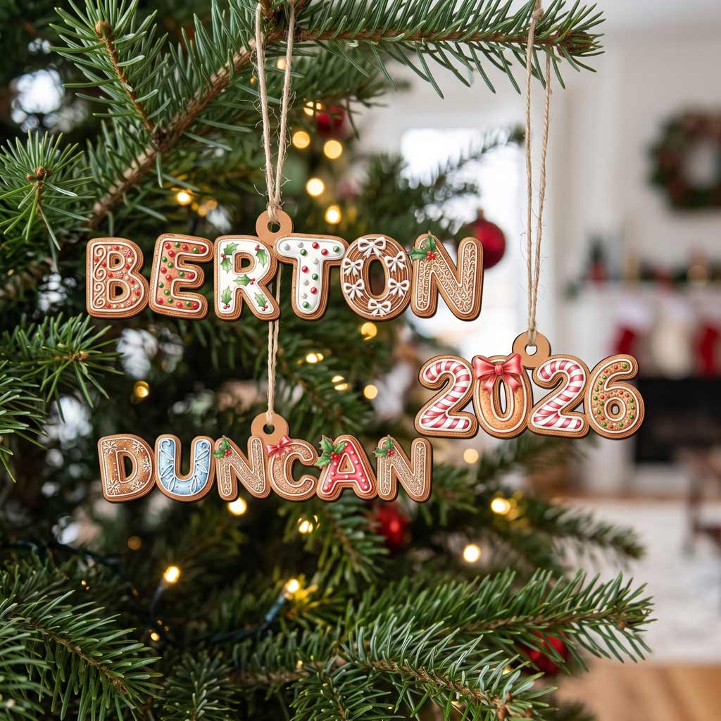 Gingerbread Christmas Alphabet Custom Name Initial Family Holiday Gift Wooden Christmas Ornament