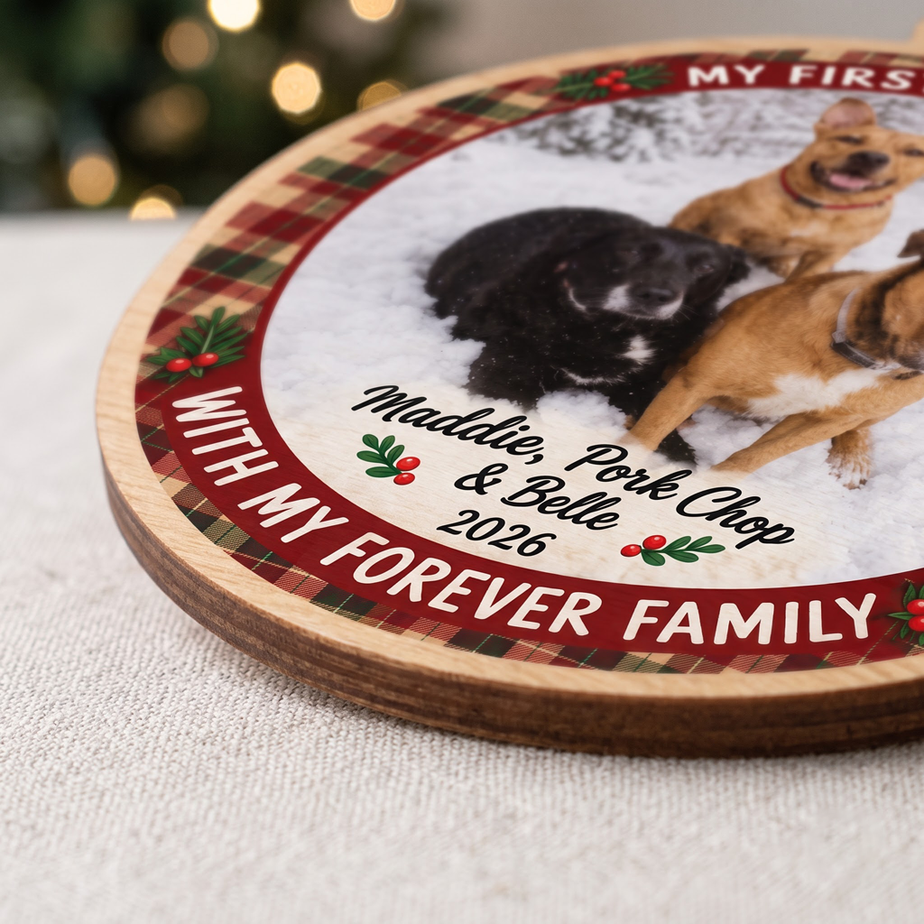 My First Christmas With My Forever Dog Custom Photo Names Pet Wooden Ornament