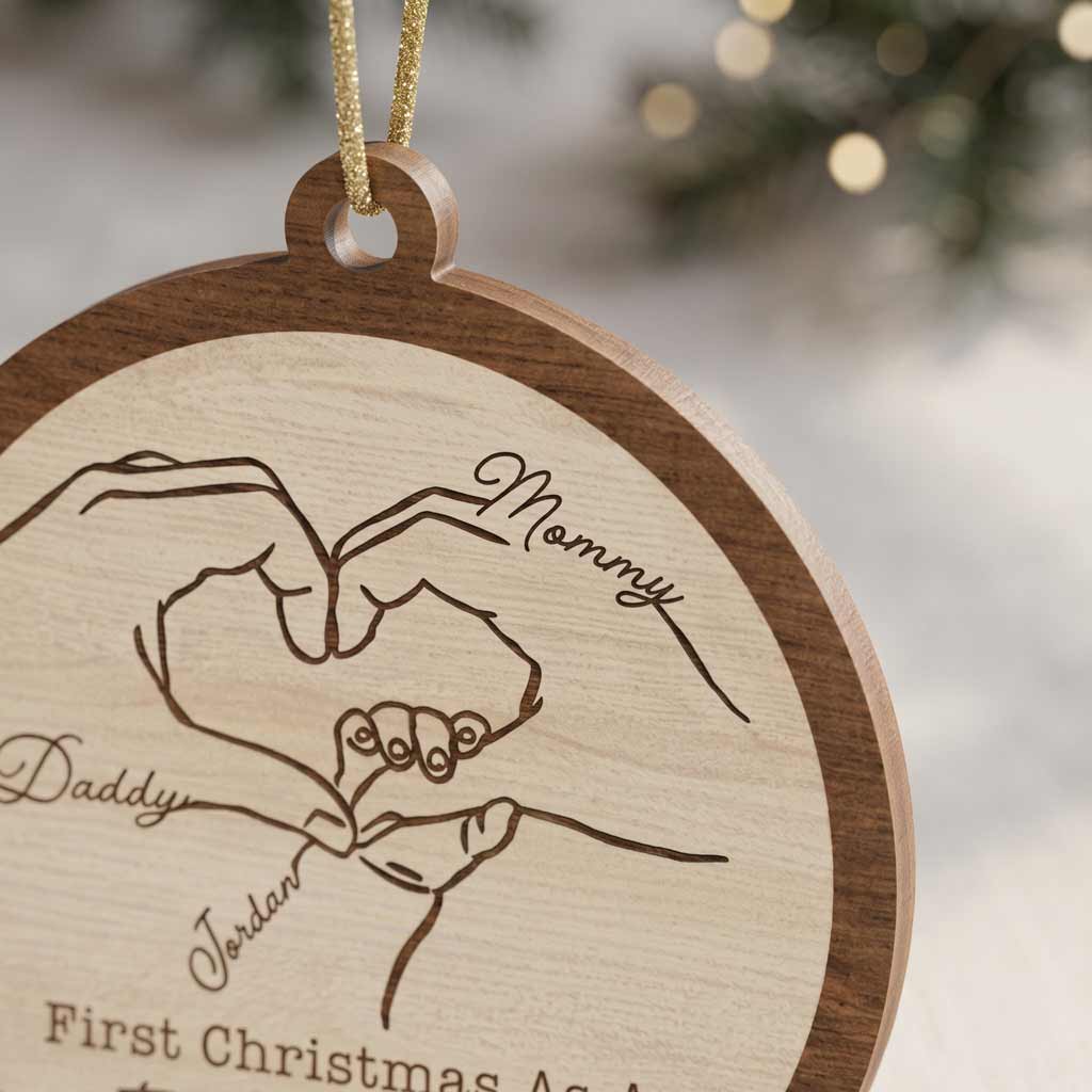 First Christmas As A Family of Three Four Five Custom Names 2026 Family Keepsake Wooden Christmas Ornament