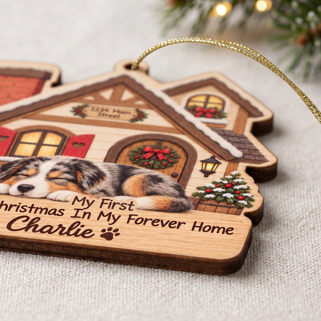 My First Christmas In My Forever Home Custom Dog Pet Name Wooden Ornament