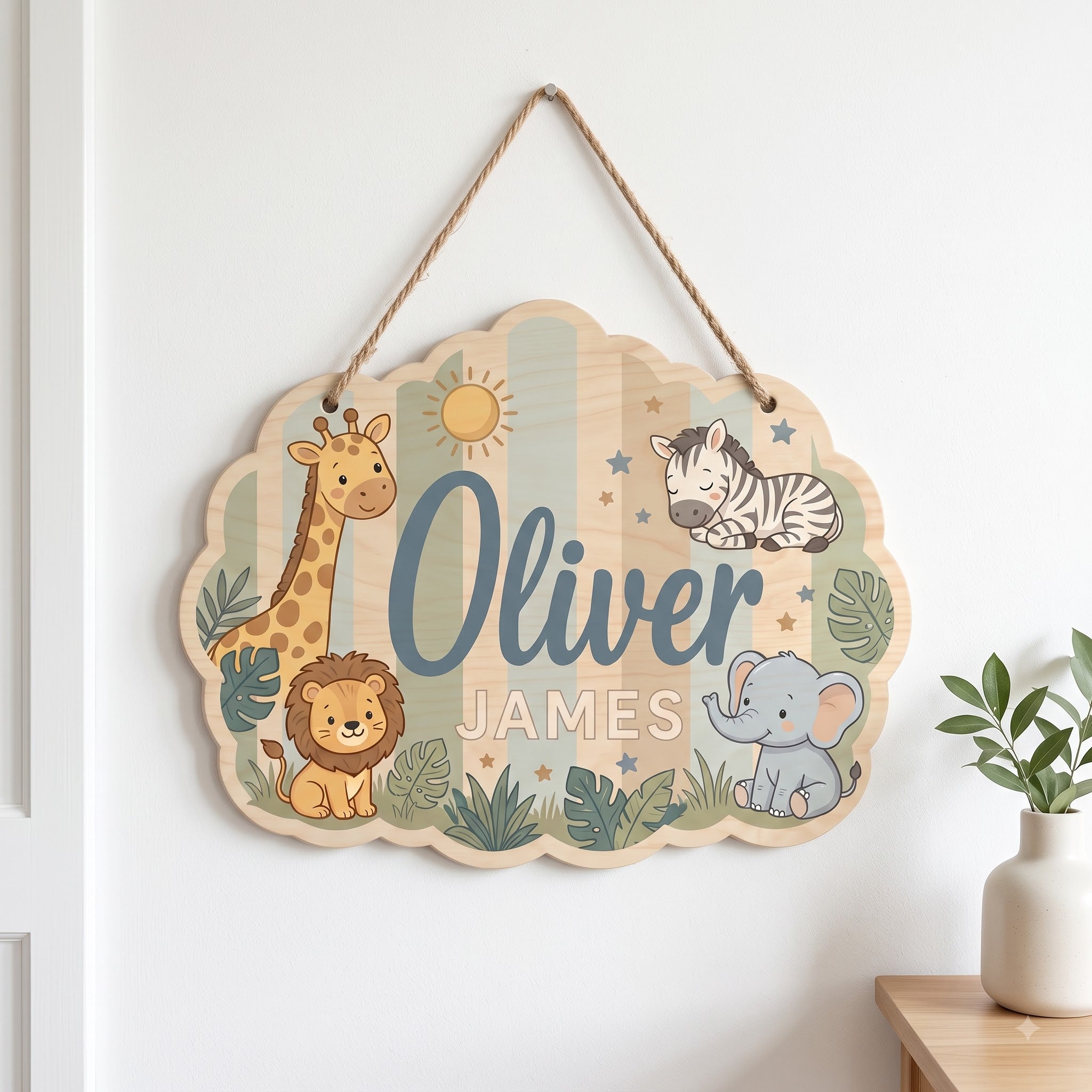 Personalized Baby Jungle Animals Nursery Name Sign Wooden Baby Room Decor