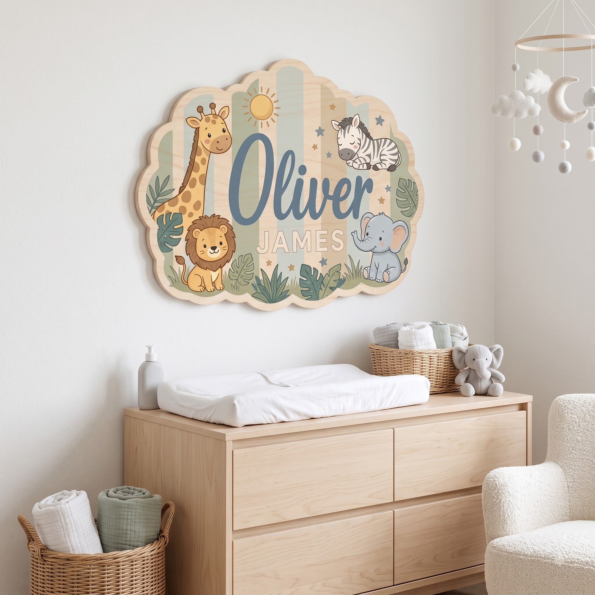 Personalized Baby Jungle Animals Nursery Name Sign Wooden Baby Room Decor