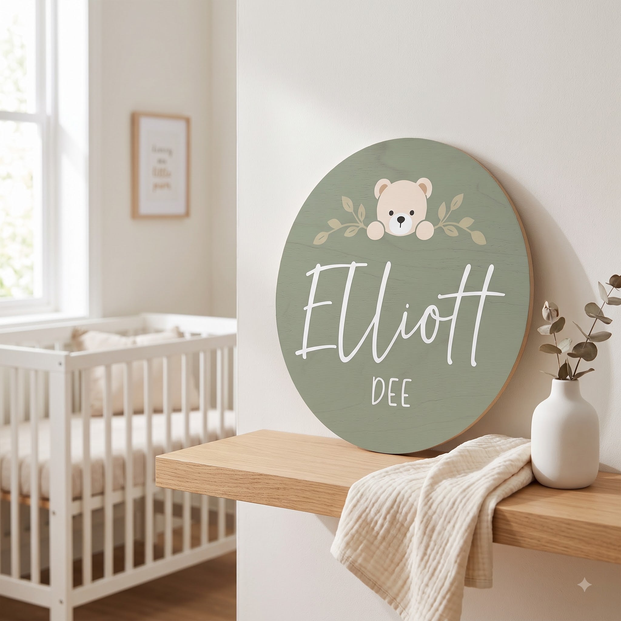 Personalized Teddy Bear Nursery Name Sign Wooden Baby Room Decor