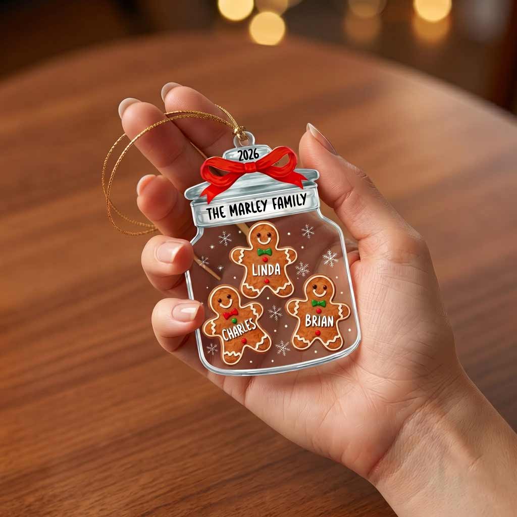 Gingerbread Family Christmas Jar Custom Family Members Name Names Family Keepsake Acrylic Christmas Ornament