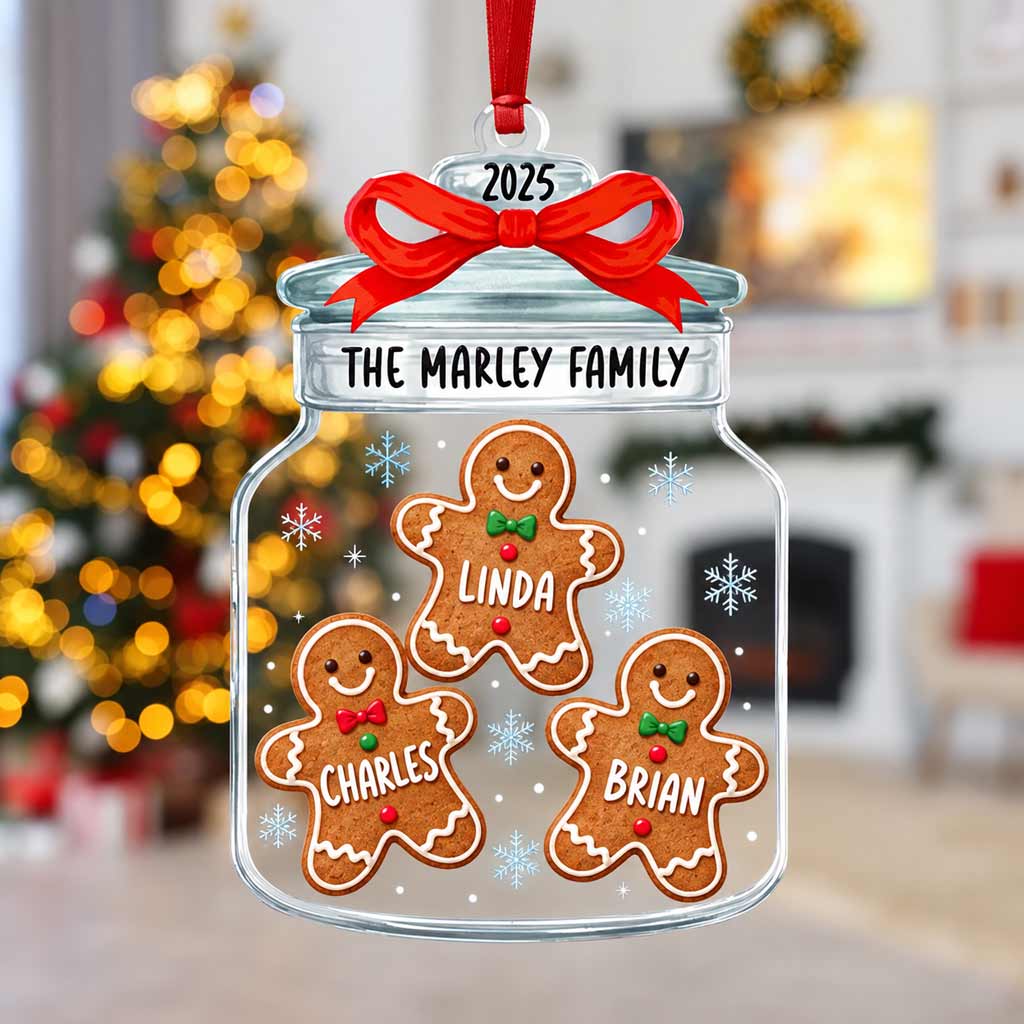Gingerbread Family Christmas Jar Custom Family Members Name Names Family Keepsake Acrylic Christmas Ornament