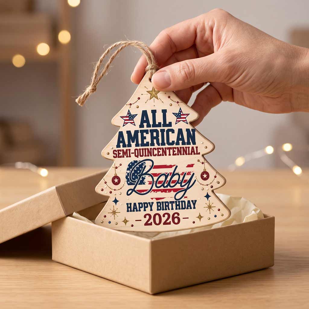 All American Semi-Quincentennial 250th Birthday Patriotic America's 250th Freedom Heritage Wooden Ornament