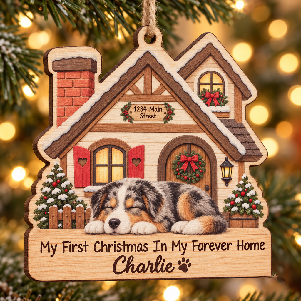 My First Christmas In My Forever Home Custom Dog Pet Name Wooden Ornament