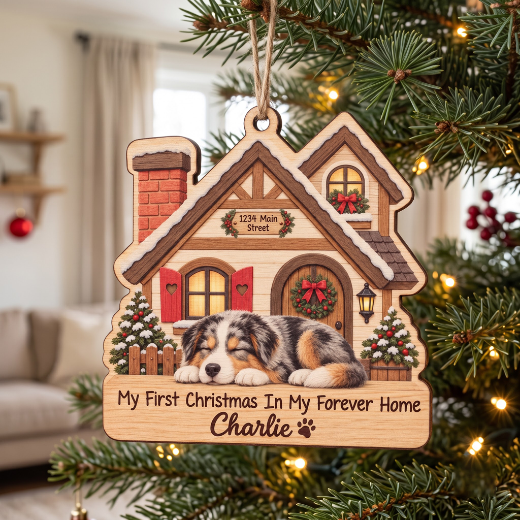 My First Christmas In My Forever Home Custom Dog Pet Name Wooden Ornament