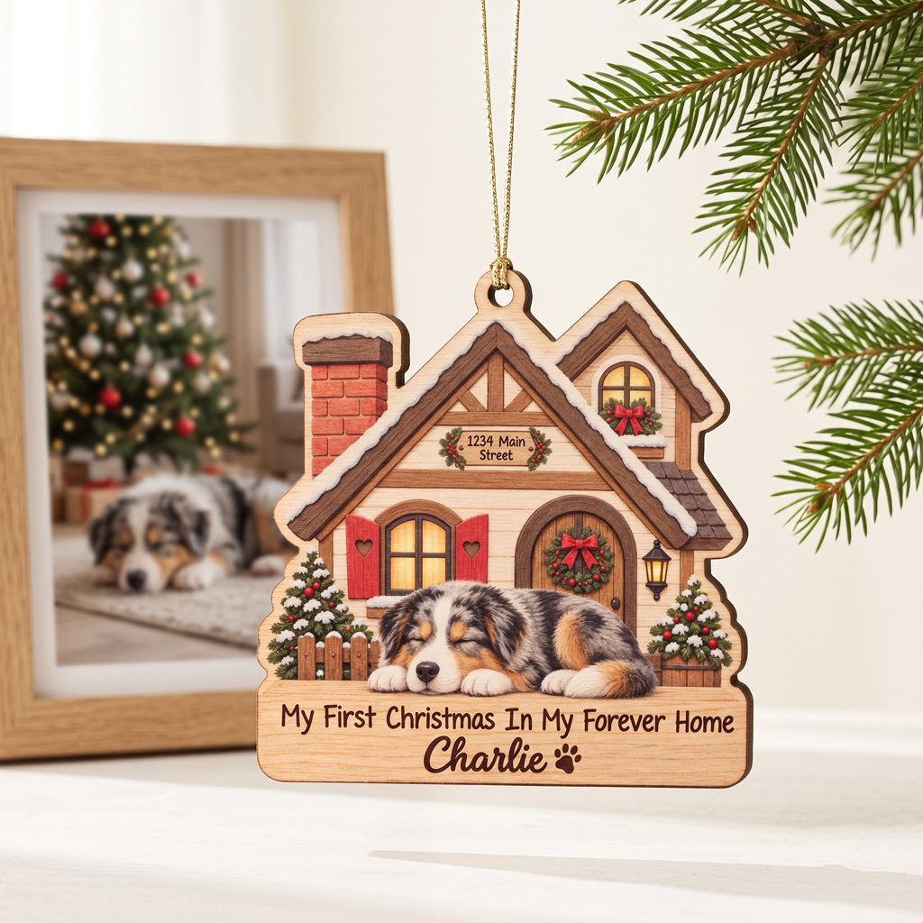 My First Christmas In My Forever Home Custom Dog Pet Name Wooden Ornament
