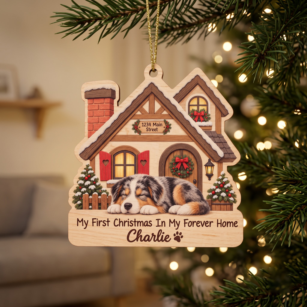 My First Christmas In My Forever Home Custom Dog Pet Name Wooden Ornament