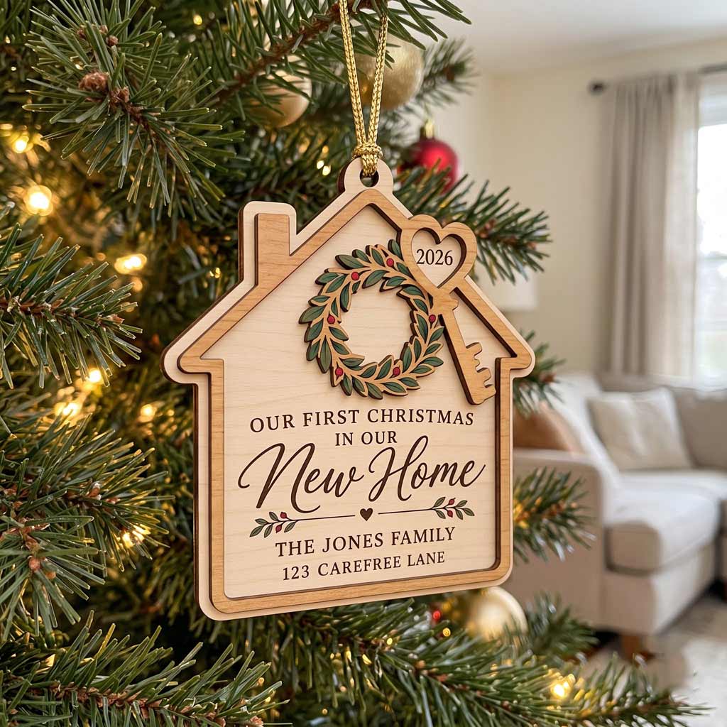 Our First Home 2026 Custom House Portrait New Home Housewarming Keepsake Wooden  Ornament