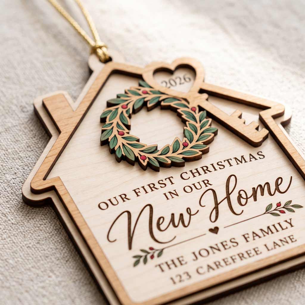 Our First Home 2026 Custom House Portrait New Home Housewarming Keepsake Wooden  Ornament