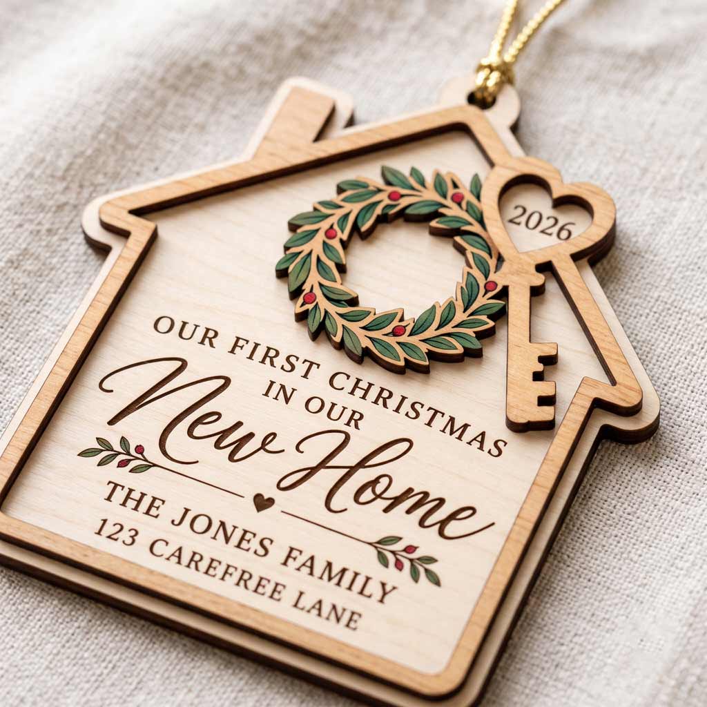 Our First Home 2026 Custom House Portrait New Home Housewarming Keepsake Wooden  Ornament