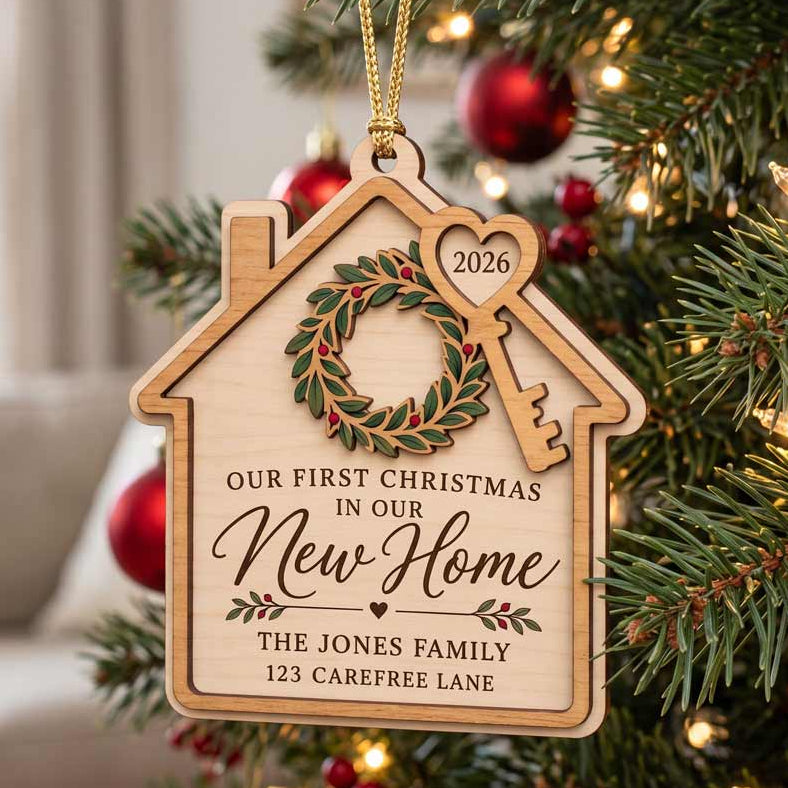 Our First Home 2026 Custom House Portrait New Home Housewarming Keepsake Wooden  Ornament