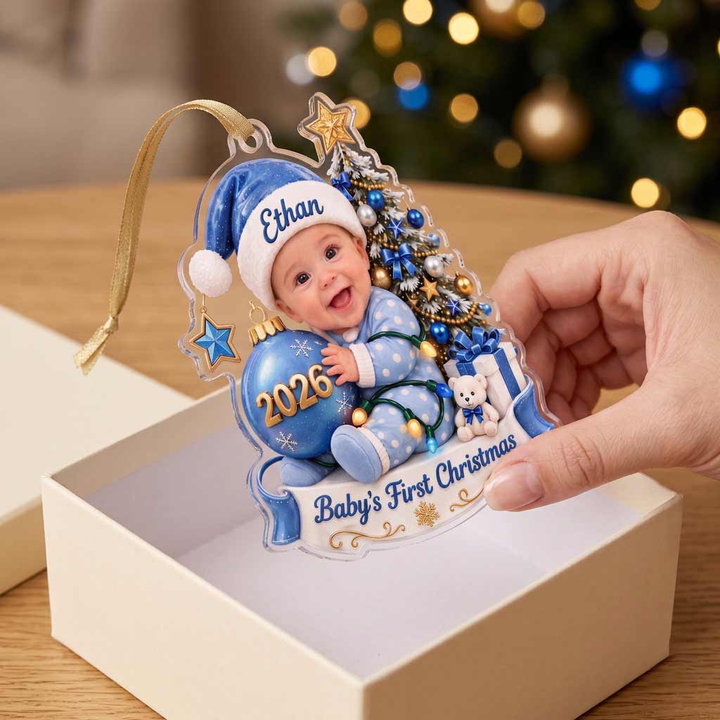 Baby's First Christmas 2026 Christmas Tree Custom Face Name Newborn Keepsake Acrylic Christmas Ornament