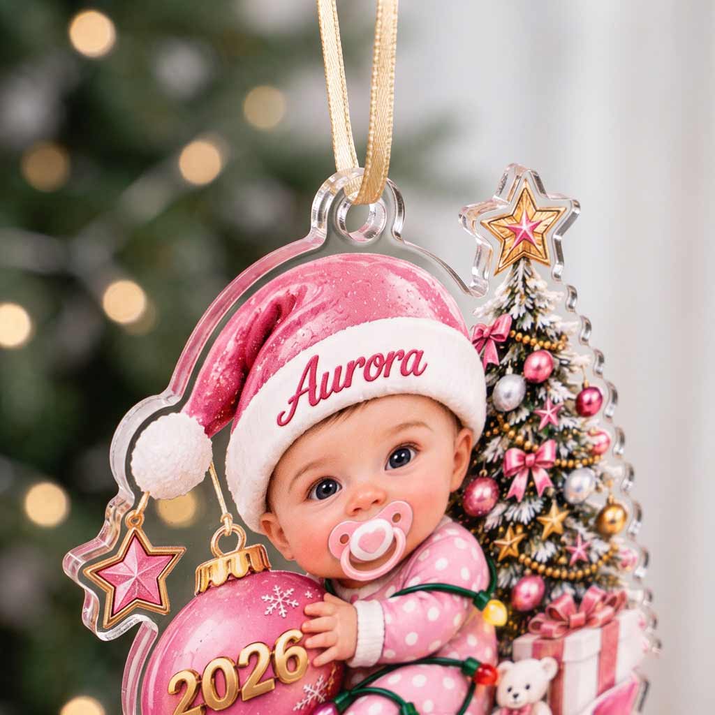 Baby's First Christmas 2026 Christmas Tree Custom Face Name Newborn Keepsake Acrylic Christmas Ornament