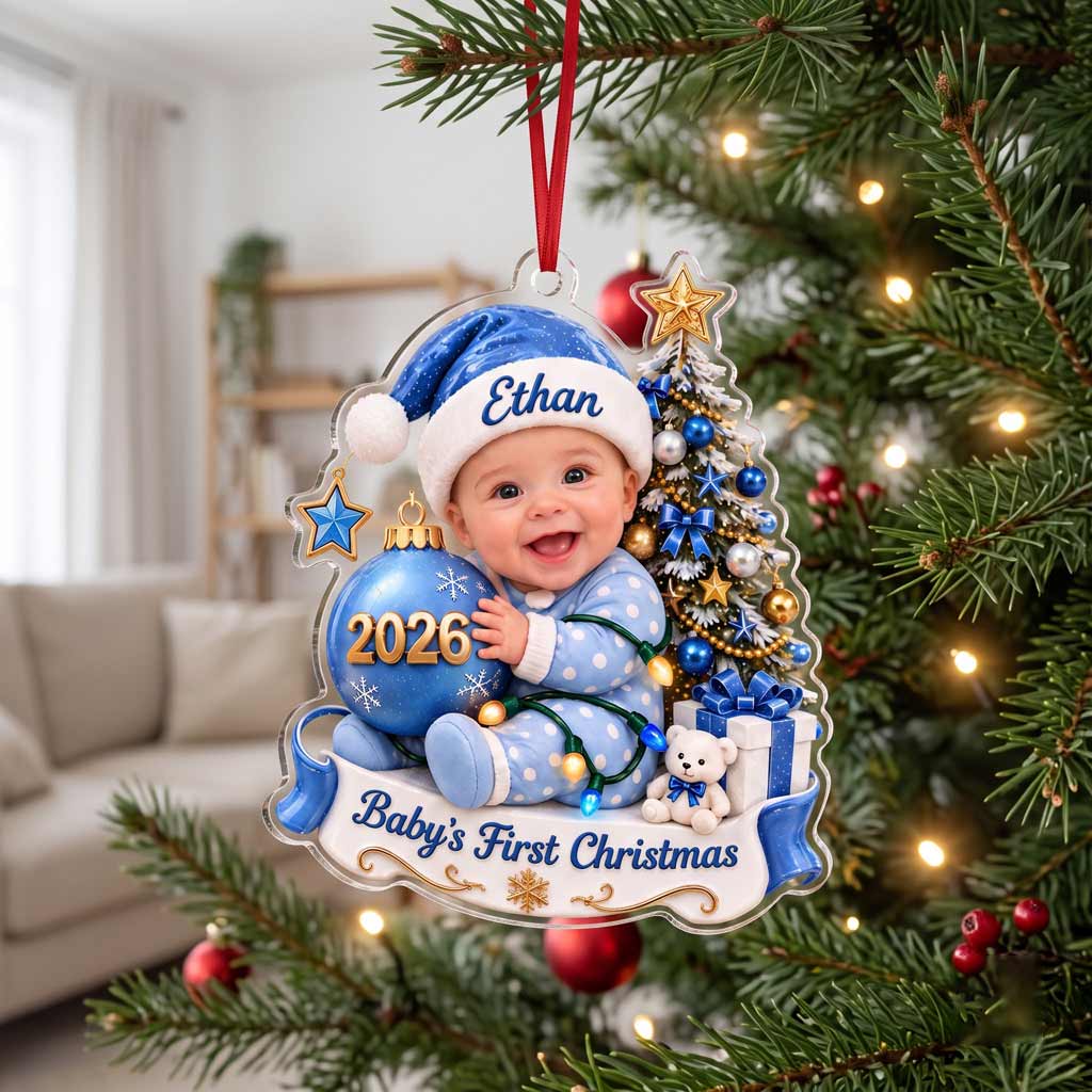 Baby's First Christmas 2026 Christmas Tree Custom Face Name Newborn Keepsake Acrylic Christmas Ornament
