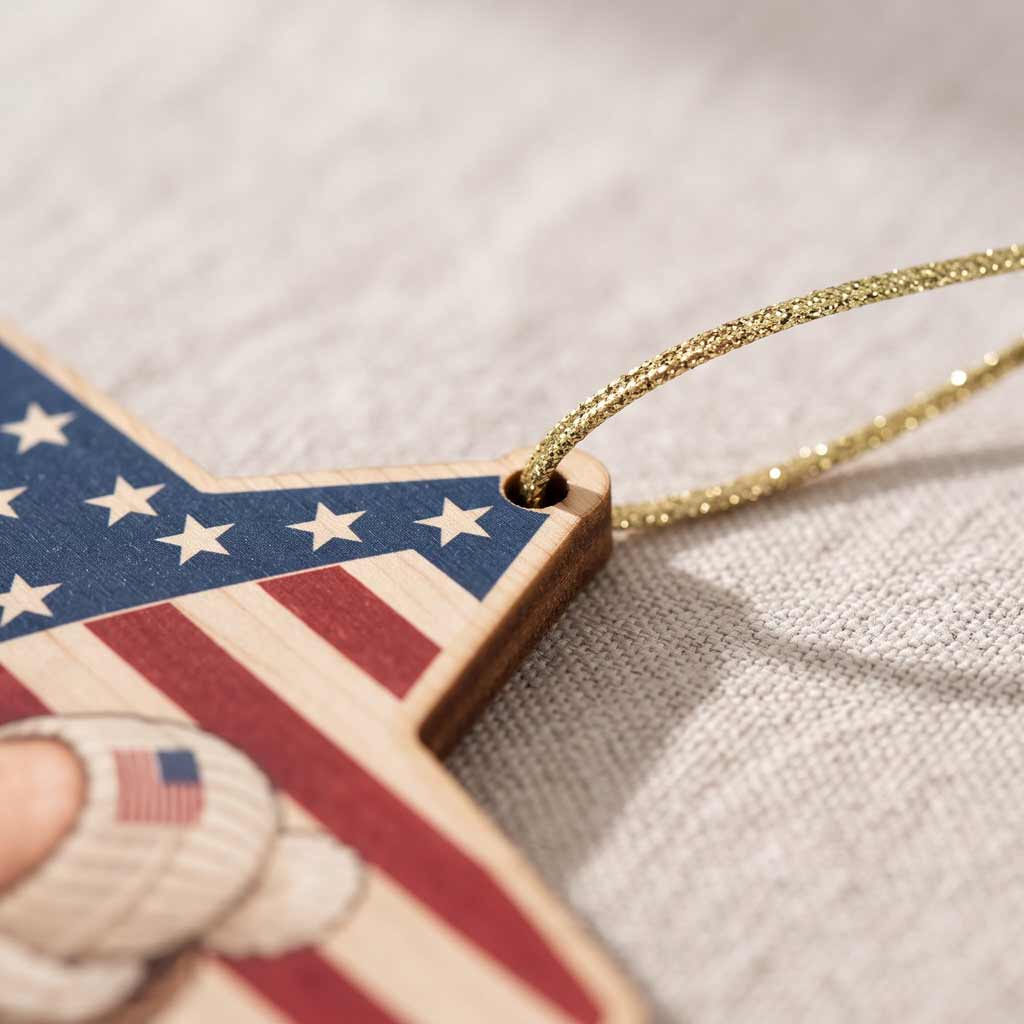 Our Baby's First Christmas Star Custom Name Date Newborn Patriotic Wooden Ornament
