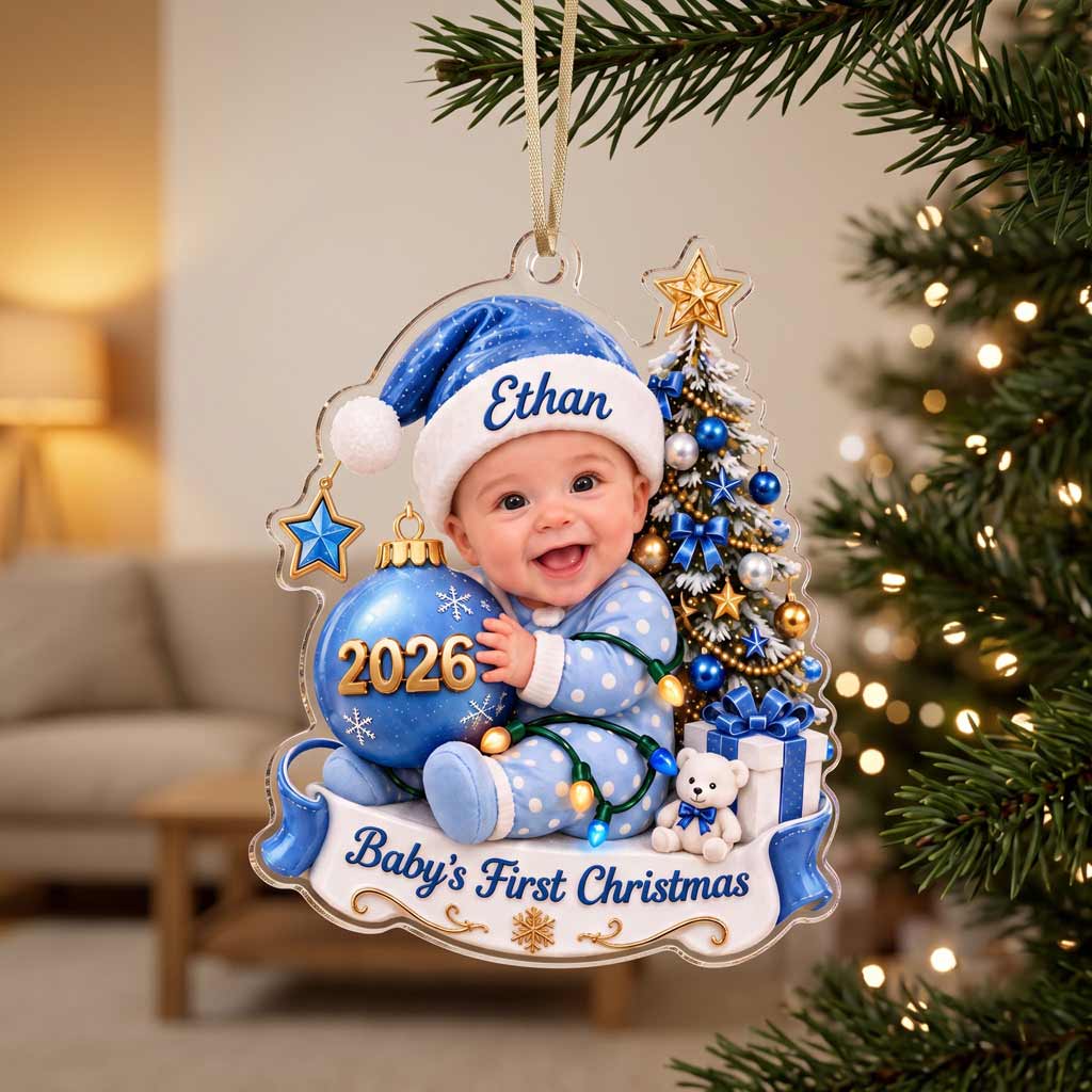 Baby's First Christmas 2026 Christmas Tree Custom Face Name Newborn Keepsake Acrylic Christmas Ornament